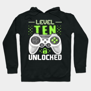 Level 10 Unlocked Video Gamer 10th Birthday Hoodie